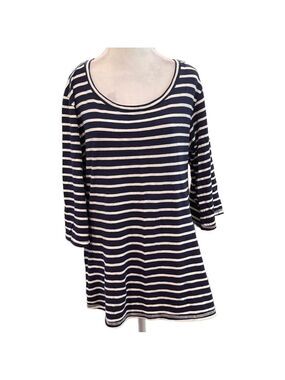 Devil May Wear M 100% organic cotton bell sleeve striped blue/cream tunic top